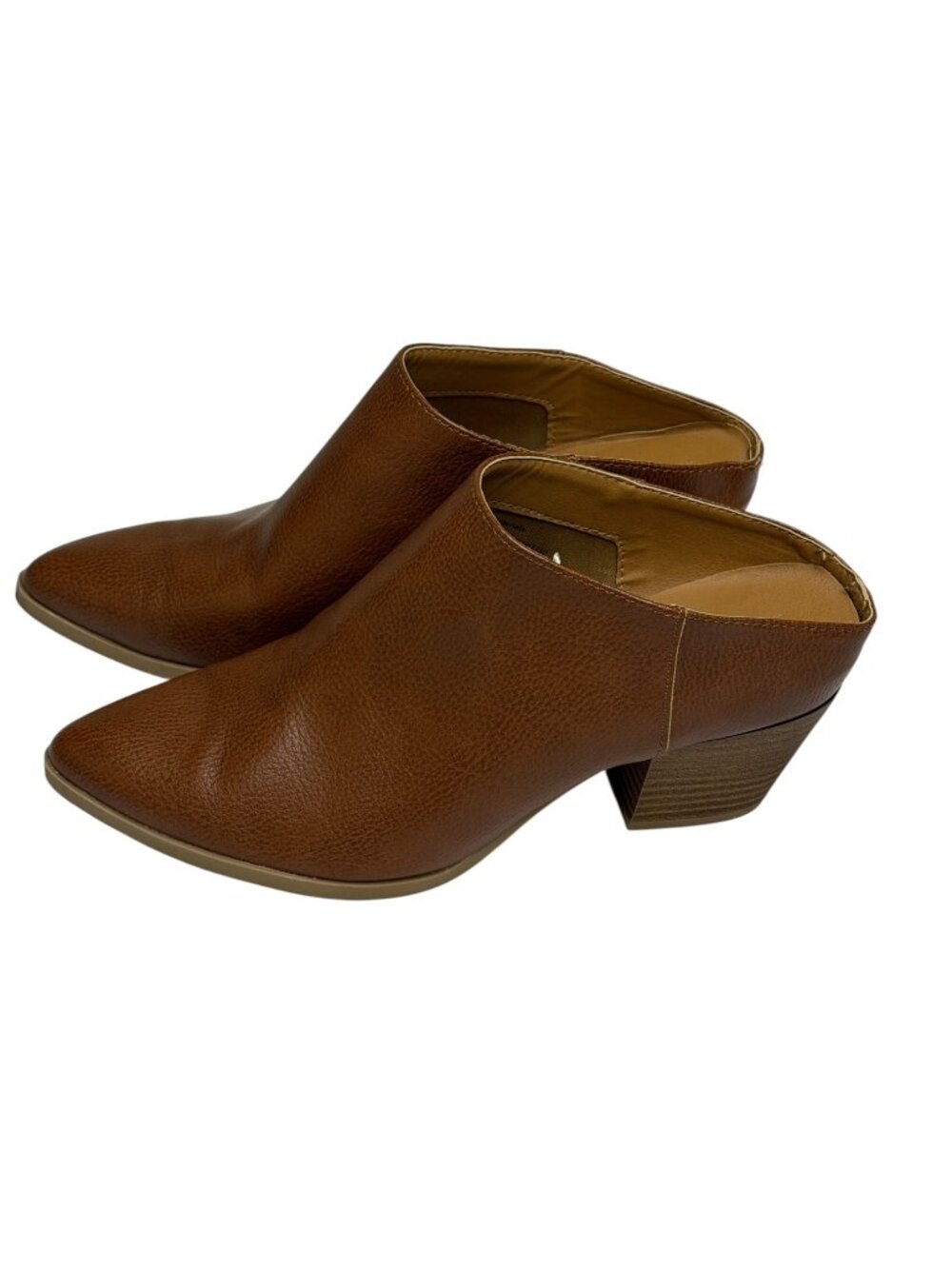 Universal Thread Amber Mules Shoes Pebbled Faux Leather Block Heel Brown 8.5